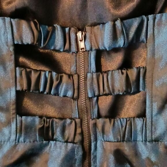 Strapless Pleated Mini Dress‎ Teal & Black Pockets Size 4 - Picture 7 of 13